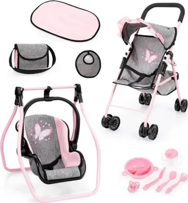 Image de Set de poussettes de poupées avec accessoires - poussette de poupée avec sac à bandoulière