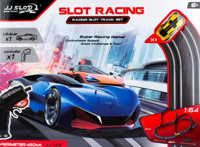 Produktbild von Autorennbahn | Rennbahn | Rennstrecke | Spielzeug-Rennstrecke | 1-Spurig | mit 2 Loopings | mit 1 Kontroller und 1 Autos | Slot Racing | 86 x 57 cm