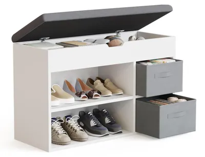 Zdjęcie produktu dla Szafka na buty z siedziskiem i 2 szufladami na tkaniny, biała, 80 cm