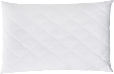 A white quilted pillow on a white background.