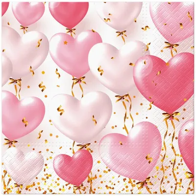 Produktbild von Servietten, 3-lagig, Motiv: Herz-Ballons, 33 cm x 33 cm, 20 Stück.