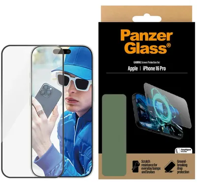 Obrázek produktu pro PanzerGlass ® Gaming Screen Protector iPhone 16 Pro | Ultra-Wide Fit, Apple, Apple - iPhone 16 Pro, Aplikace nasucho, Odolné proti poškrábání, Odolný proti nárazům, Průhledná, 1 kusů