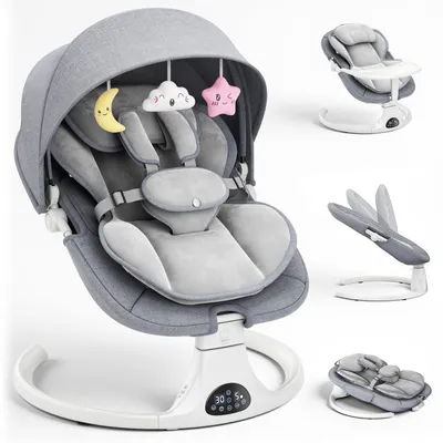 Imagen del producto de Silla mecedora eléctrica para bebés, con respaldo ajustable, 3 temporizadores, 5 velocidades