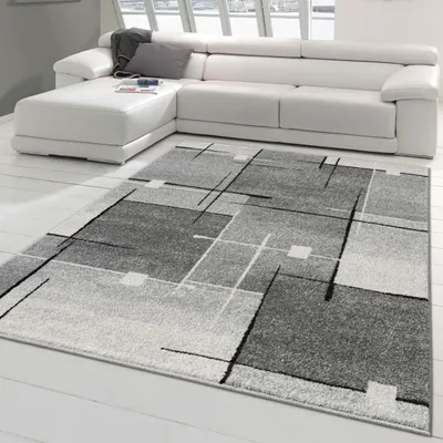Produktbild von Moderner Wohnzimmerteppich mit abstrakten Quadraten schwarz grau Größe - 200x280 cm