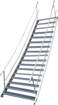 Produktbild von Stahltreppe 17 Stufen-Breite 120cm Variable-Höhe 282-350cm beidseit. Geländer