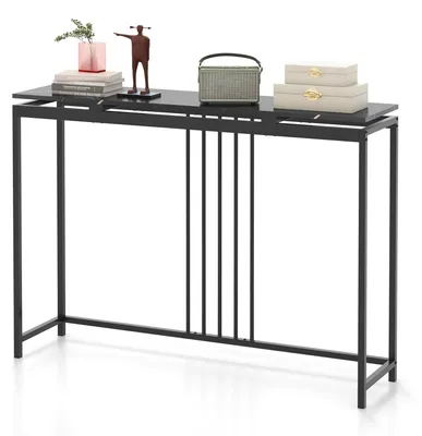 Konsole 120x30x90 cm, schwarz, Marmoroptik, Metallgestell