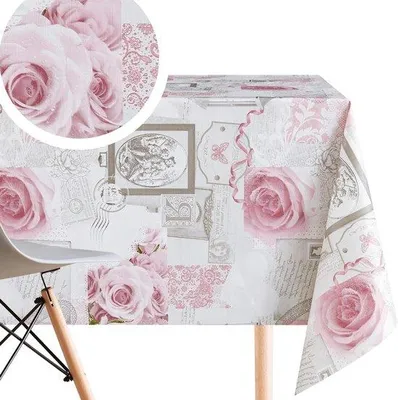 Immagine prodotto di Tovaglia impermeabile e lavabile - Tovaglia rettangolare 78 x 1397 cm - Rose inglesi in stile shabby chic - Tovaglia in PVC asciugabile - Fiori color rosa antico