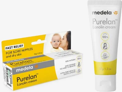 A product shot of Medela Purelan Lanolin cream, showing both the box and the tube.