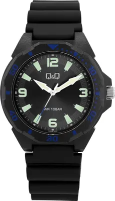 Produktbild von Q&Q Herrenuhr mit Silikonarmband, Superluminova, 10 ATM, schwarz/blau