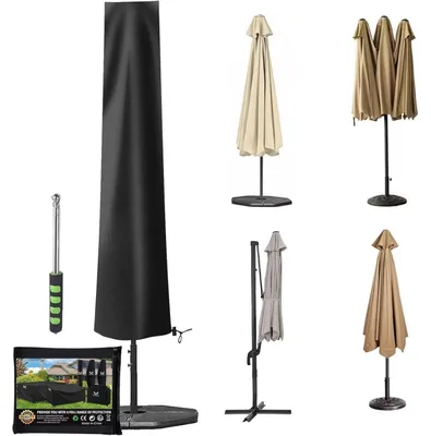 Produktbild von Sonnenschirm Schutzhülle mit Stab 600D Oxford für Ampelschirme 2-4m Wetterfest Wasserdicht UV-Schutz Schwarz 196x30x50cm