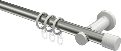 Produktbild von Interdeco Gardinenstange / Vorhangstange Edelstahl-Optik / Weiß, Typ Platon Santo (Kappe), 20 mm Ø 1-läufig, 240 cm