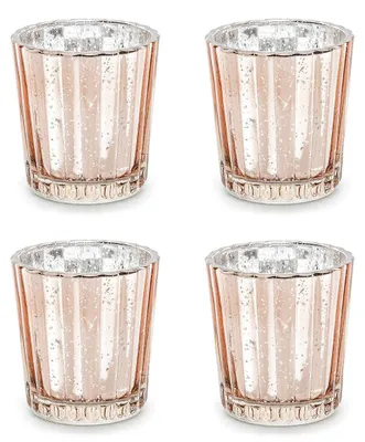 Teelichthalter Roségold, 4er-Set, Glas, geribbelt, 5,5x6 cm