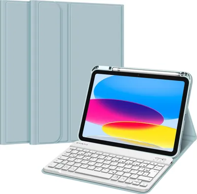 Produktbild von Fintie Tastatur Hülle für iPad 11.Generation 11" 2025, iPad 10. Generation 2022 10.9", Schutzhülle mit TPU Rückschale, Pencil Halter und magnetisch Abnehmbarer Tastatur mit QWERTZ Layout, Eisblau