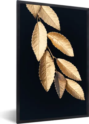 Produktbild von MuchoWow® Gerahmtes Poster Blätter - Schwarz - Gold - Luxus - Pflanzen 60x90 cm - Poster mit Schwarzem Bilderrahmen Wandposter Rahmen Foto Bilder - Kunst