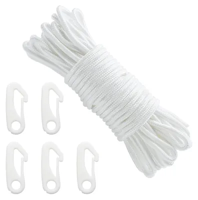 Productafbeelding van 20 Meter Vlaggenmast Touw met 5 Vlaggenhaken, 6 mm, Wit