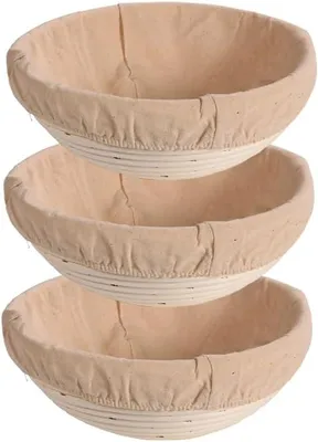 Produktbild von KESPER 19730| 3 er Set Gärkorb-Brotkorb mit Textilfutter Rattan Ø 22 x H 8 cm