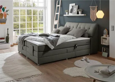 Produktbild von Boxspringbett Hotelbett Doppelbett, in silbergrau, 180 x 200 cm, elektr. verstellbar CONCORD3M-09 mit VISCO-Topper, 7-Zonen-TFK-Matratze, H2