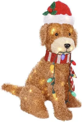Produktbild von Flauschiges Hundedekor, leuchtender goldener Weihnachtshund, dekorative festliche Gartendekoration für einen fröhlichen Feiertagshund