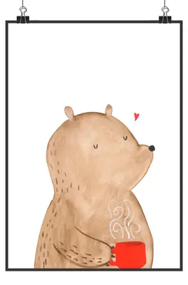 Produktbild von Mr. & Mrs. Panda Bild Bär Kaffee DIN A3 - Weiß - Geschenk, Motivation, Coffee, Teddy, wanddeko, drucke, Guten Morgen, Plakat, Wandbild, Wanddekoration, Bären