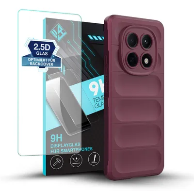 Produktbild von Handy Hülle für Xiaomi Redmi Note 15 5G mit 9H Displayglas Displayschutz Plus Grip Case Cover Schutzhülle Softgrip Farbe: Burgunder Rot