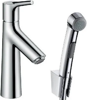Zdjęcie produktu dla Hansgrohe Talis S - Bateria umywalkowa z wylewką Push-Open i główką prysznicową Bidette, chrom 72290000