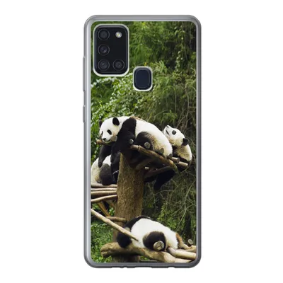 Produktbild von MuchoWow® Handyhülle Schutzhülle Hülle für Samsung Galaxy A21s Pandas - Holz - Treppe Silikon Softcase Handy Hülle - Hartschale