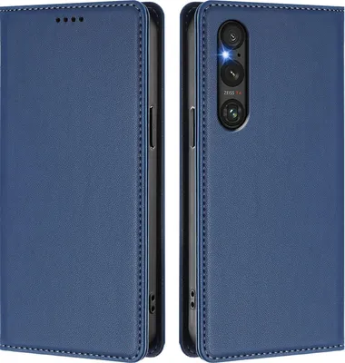 Image de Étui en cuir pour Sony Xperia 1 V, étui à rabat magnétique en cuirPolyuréthaneavec support, bleu foncé