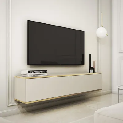 Productafbeelding van TV-kast met hangende kast FORNO, beige, goud, glamour, Art Deco stijl, 135 cm