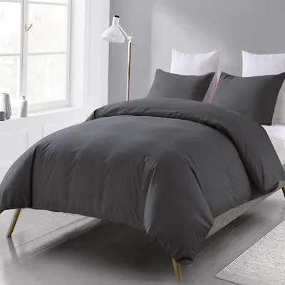 Productafbeelding van Beddengoedset 200x220 cm, 3-delig, microvezel, antraciet/grijs, met 2 kussenslopen van 80x80 cm, kreukvrij