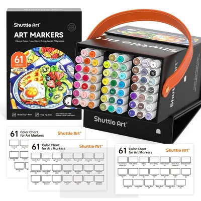 Immagine prodotto di Set di pennarelli alcolici da 60 colori + 1 pennarello sfumatore, a punta doppia (a cono/punta fine), per bambini e adulti