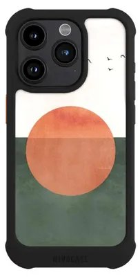 Produktbild von NIVOCASE Hülle für Apple iPhone 15 Pro  Stoßfeste Handyhülle NIVOmax Case Schwarz Sonnenschein Sonnenuntergang Vogel