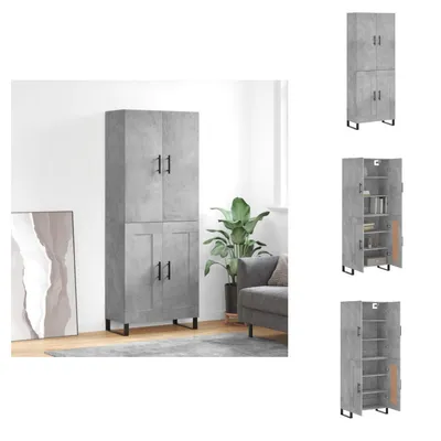 Productafbeelding van vidaXL Hoge kast, betonkleur, 69,5 x 34 x 180 cm, houtvezel - Dressoirs