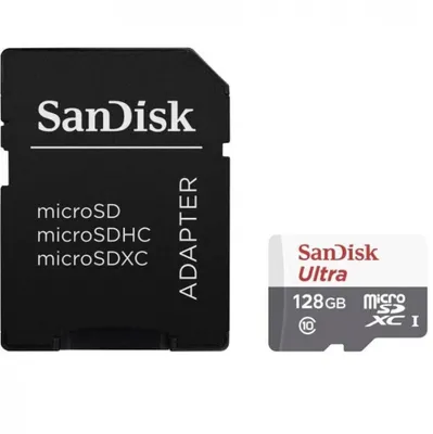 Obrázok produktu pre SanDisk Ultra microSD, 128 GB, MicroSDXC, Trieda 10, UHS-I, 100 MB/s, Šedá, Červená