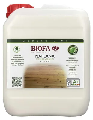 A white plastic container with a label for BIOFA NAPLANA Pflegeemulsion.