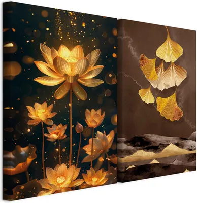 Immagine prodotto di murando - Quadri acustici XL Set Elegante Fiori di Loto Stampa d'arte su tela 80x60cm 2 pezzi 40x60cm ciascuno Collage 2er Art Pannelli murali Isolamento acustico Tela Immagini Decorazione - b-C-10462-b-a