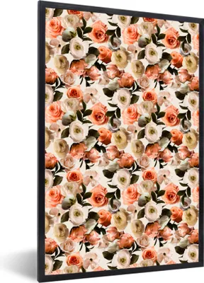 Produktbild von MuchoWow® MuchoWow® Gerahmtes Poster Rosen - Blumen - Collage 40x60 cm - Poster mit zchwarzem Bilderrahmen - Papierdruck - Wandbilder