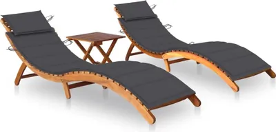 Produktbild von Sonnenliegen 2 Stk. mit Tisch und Auflagen Massivholz Akazie