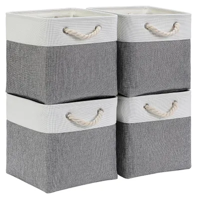 Obrázek produktu pro Skládací úložné boxy - Látkové úložné boxy - Šedá/Bílá - 4 kusy