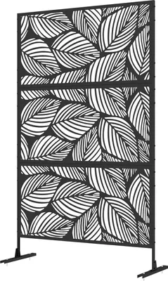 Produktbild von Gartensichtschutz 122x198cm Balkon Sichtschutz Blättermuster Stahl Trennwand & Ständer Raumteiler Schwarz