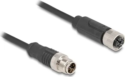 Produktbild von Delock - Netzwerkverlängerungskabel - 8 pin M12-X (M) zu 8 pin M12-X (W) - 1 m - 6 mm - S/FTP - CAT 5e - Schwarz