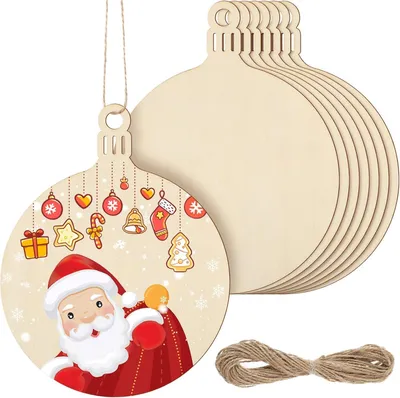 Holz-Weihnachtskugeln 14 cm, 20er Set mit Juteschnur