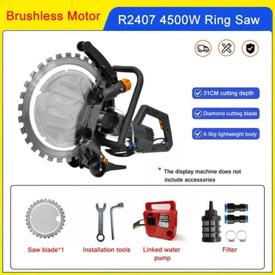 Immagine prodotto di Troncatrice a disco elettrica - Tagliatrice per muri in cemento da 4500W - Motore brushless - Lama da 410 mm - Profondità di taglio di 31 cm - 220V 50-60Hz, spina di tipo EU