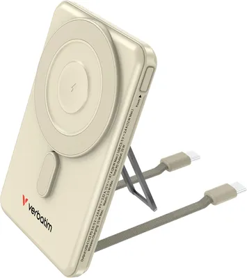 Immagine prodotto di Power bank Verbatim C'n'G Magnetico, 5.000mAh, 15 W, Ricarica Wireless, Supporto, 2 cavi USB-C Oro