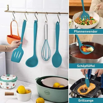 Produktbild von Famanu Küchenhelfer-Set, 9-teilig, hitzebeständiges Silikon-Kochgeschirr, blau