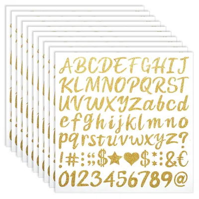 Goldene Glitzer-Buchstaben-Aufkleber, 810 Stück, 10 Bögen, 3,5 cm