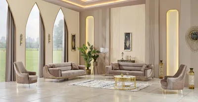 Produktbild von Sitzgruppe/Sofa Set - Wohnzimmergarnitur "Elva" 3+3+1+1-Hellbraun/Beige