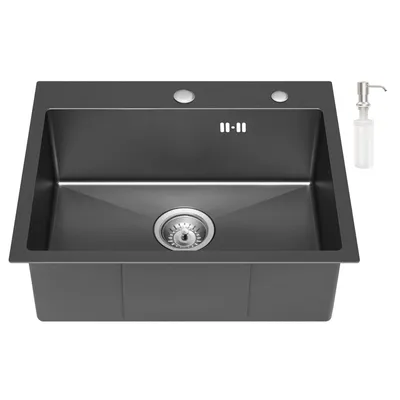 Produktbild von CECIPA MAX Rechteckige Küchenspüle 55 * 45CM, Edelstahl Einbau Spülbecken ab 60er Unterschrank inkl,mit Seifenspender, Schwarzgrau