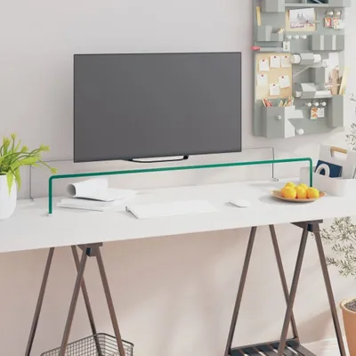 Image de The Living Store Table TV/rehausseur d'écran verre transparent 100x30x13 cm