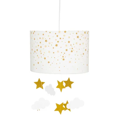 A children's pendant lamp with a star and cloud motif, shown against a white background.