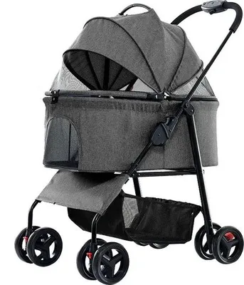 Produktbild von Klappbarer Hundewagen 3in1, atmungsaktives Gitter, 67x32x22cm, 30kg, Grau